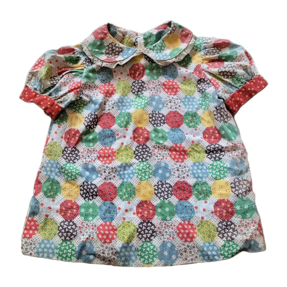 Vintage 1970's Toddler Girl 4T Handmade Smock Top Cottagecore Priarie Patchwork